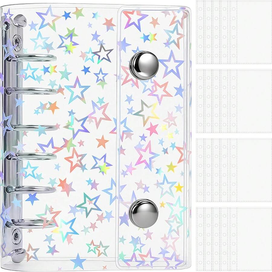 シール帳 ソフトカバーバインダー プラバン 透明 A7 サイズ ミニ 【リフィル×20枚】 クリア カードポケット 手帳 推し活 女の子 コラージュノート 星柄タイプ A7 - A7 - チェックする 1