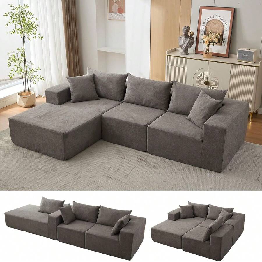 Hodeffior 108" Modular Sectional Sofa, With Left Chaise, Cloud Couch, L-Shaped Boneless Design, Compressed Sofa Bed, No Assembly Required, For Living Room - Grey-left - View 1