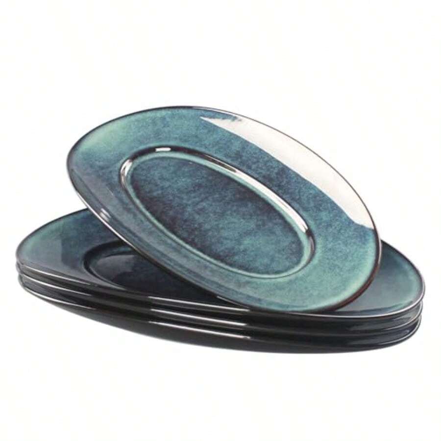 Oval Ceramic Serving Platters Set Of 4 For Dinner Fruit Salad Entertaining Modern Kitchen Dishes Light Beige Matte Finish  Durable Easy To Clean - Bụi tím - Xem 1