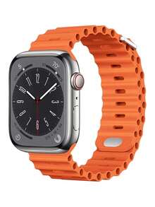 1pc Unisex Ocean Themed Soft Silicone Sports Band Replacement Strap Compatible With Apple Watch 38mm 40mm 41mm 42mm 44mm 45mm 49mm, Watch Ultra SE Series 8 7 6 5 4 3 2 1 - Orange - View 8