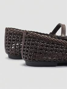 ADAMUMU 女士时尚高端手工编织玛丽珍芭蕾舞鞋，单带金属扣，编织透气材质，舒适平底，女士日常通勤/度假休闲鞋 - 棕色 - 查看 8