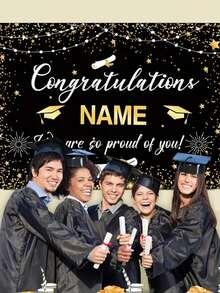 Customized Black And Gold Graduation Party Banner, Personalized Fabric Photo Background, Class Graduation Ceremony Decor, Congratulations Banner - Multicolor - View 6
