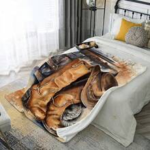 Retro Western Cowboy Theme, Cowboy Boots, Cowboy Hats, Cacti, Feather Design Patterns, Modern Home Style,Super Soft Flannel Printed  Blanket,As Birthday Gifts, Family, Wedding, Souvenir Blankets, Polyester Blankets Suitable For All Seasons, Washable, Machine Washable, Lightweight, Breathable, Comfortable, Warm, Unique, 280gsm For Him, Her Personalized Ideal Gifts For Her, Him, Family, Boyfriend, Girlfriend, Father, Family, Mother, Lover, Daughter, Son, Grandfather, Grandmother, Teacher,Doctor, Nurse,Friend, Classmate, Pet.Perfect Nap, Camping, Travel, Home, Daily Life, Office Decoration, Birthday, Anniversary, Valentine's Day, Thanksgiving, Graduation Season,Christmas, Halloween, Mother's Day, Father's Day, Wedding, New Year Gifts ,Sofa,Bed,Car,Bedroom,Living Room,Office,  Outdoor Camping, Beach,Wall Decoration - 多色12 - 查看 5