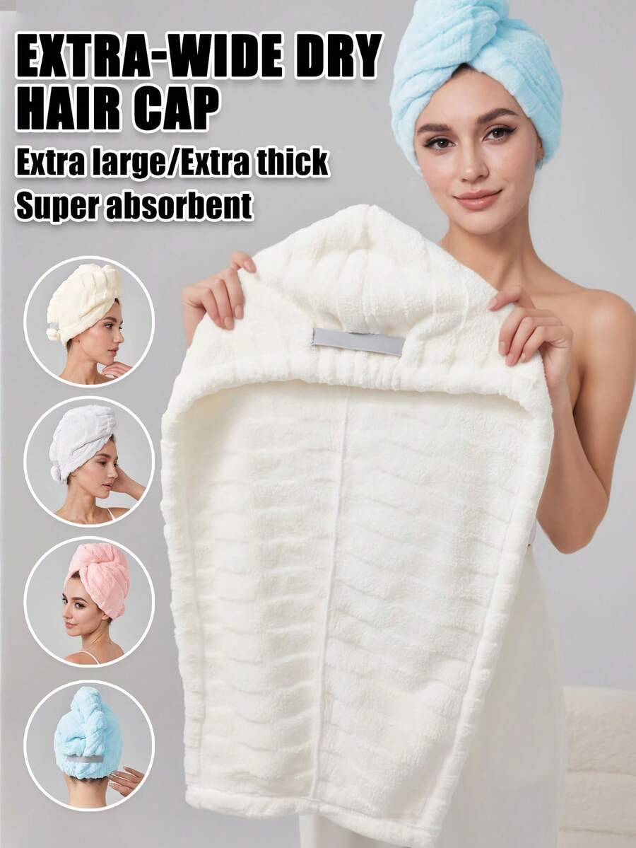 1 chiếc khăn lau tóc bằng vải lông san hô cỡ lớn, dày dặn, siêu thấm hút, màu trơn đơn giản, phù hợp cho cả tóc dài và tóc ngắn, dùng trong nhà. - Nhiều màu - Xem 1