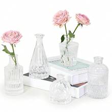 Glass Bud Vase Set Of 5, Clear Small Flower Vases For Centerpieces In Bulk, Mini Vintage Vase For Rustic Wedding, Home,Table,5Pcs,Clear - 清除 - 查看 1