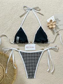 Bộ đồ bơi bikini gợi cảm 2 mảnh khóa kim loại thời trang năm 2025 - Đen Trắng - Xem 2