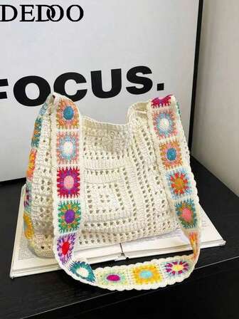 Dedoo Vintage Hollow Floral Contrast Color Casual Crossbody Bag (Flower Color/Pattern Random), (Strap Color/Pattern Random)