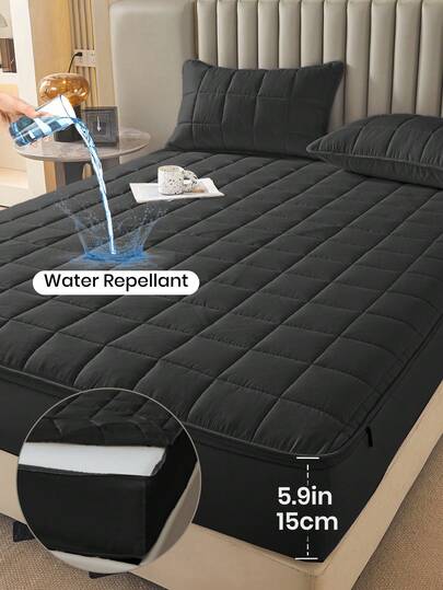 1 pieza Protector de colchón acolchado y grueso con cremallera impermeable, se ajusta a colchones de 6-12 pulgadas, tamaños individual/doble/queen/king, transpirable, a prueba de polvo, lavable, hipoalergénico, funda de colchón de alta calidad con cremallera, accesorio ideal para el hogar, regalo perfecto para las fiestas