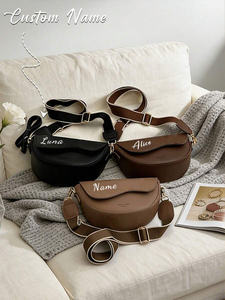 1件装定制姓名单肩包/斜挎包/休闲单肩包/女士手提包，新款时尚设计，新款女士时尚包包，别致优雅，适合女性或学生，经典休闲，可定制文字的女士单肩包 - 彩色 - 查看 1