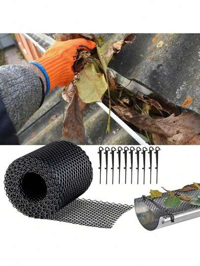 1 Tấm lưới bảo vệ máng xối mái nhà, lưới chắn lá máng xối, lưới chống tắc nghẽn bằng nhựa, phụ kiện làm vườn, có đặc tính chống lão hóa, chống ăn mòn, nhẹ và mềm.