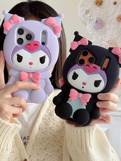 SANRIO [Saniro New Arrival] Creative Multi-Color Fashionable 3D Soft Case, Sitting Posture 3D Bow Kuromi, Bow Kuromi Phone Case For Cartoon KT Cat, Anime Cartoon Silicone Phone Case Suitable For Apple 17 Series, 11/12/12 Pro, 13/14/15, 13 Pro/14 Pro/15 Pro, Anti-Drop 12 Pro Max/13 Pro Max/14 Pro Max/15 Pro Max, Soft Case 16, 16 Pro, 16 Pro Max, Protective Cover For Men And Women