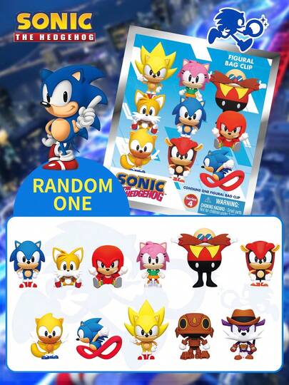Sega 1 pieza Llavero misterioso con personaje de anime 3D con licencia oficial de Sonic the Hedgehog - Sonic, Tails, Amy, Dr. Eggman u otro estilo de dibujo animado aleatorio, con empaque decorativo, gran regalo para aniversario, Navidad, Año Nuevo
