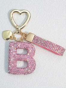 1pc Pink Soft Clay Letter Keychain Cute Personalized Pendant, Women Bag Decor, Car Chain, Heart Shaped Mom, Friend, Valentine's Day Valentines Car Accessories Bag Charm School Goth Y2k - 粉色 - 查看 1