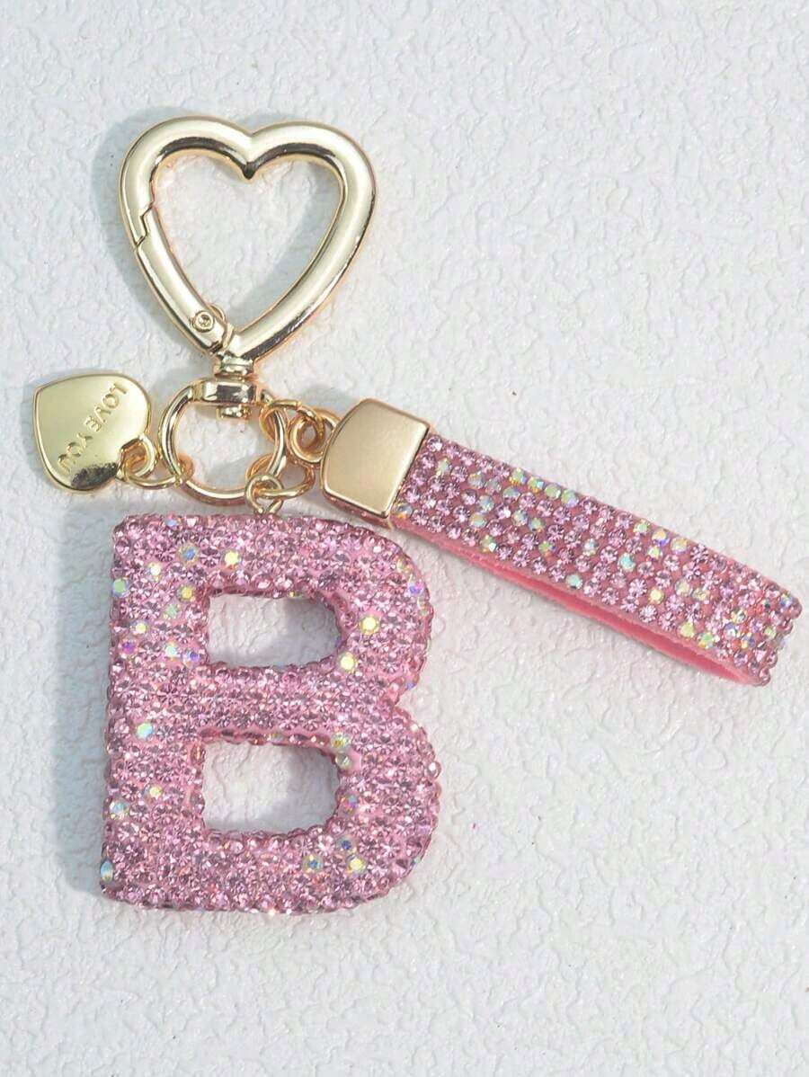 1pc Pink Soft Clay Letter Keychain Cute Personalized Pendant, Women Bag Decor, Car Chain, Heart Shaped Mom, Friend, Valentine's Day Valentines Car Accessories Bag Charm School Goth Y2k - 粉色 - 查看 1