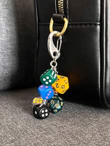 1PC Punk Hiphop Black Dice No. 8 Billiards Keychain Y2K Pink Lucky Dice Starburst Pendant Bag Charms Hangings Ornament Accessories - Multicolor - View 7
