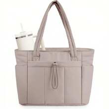 Puffer Tote Bag With Cup Holder & Laptop Compartment & Trolley Sleeve For Travel, Work, Nurse, Women - Camel - View 10