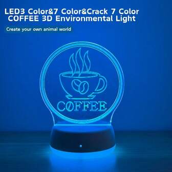 1pc Multi-Color 3D Coffee Night Light, USB Powered, Suitable For Cafe Decor, Creative Night Light, Birthday & Holiday Gift For Family And Friends, Warm Night Light, Decorative Night Light, Festival Night Light, Bedside Night Light, Night Light Gift