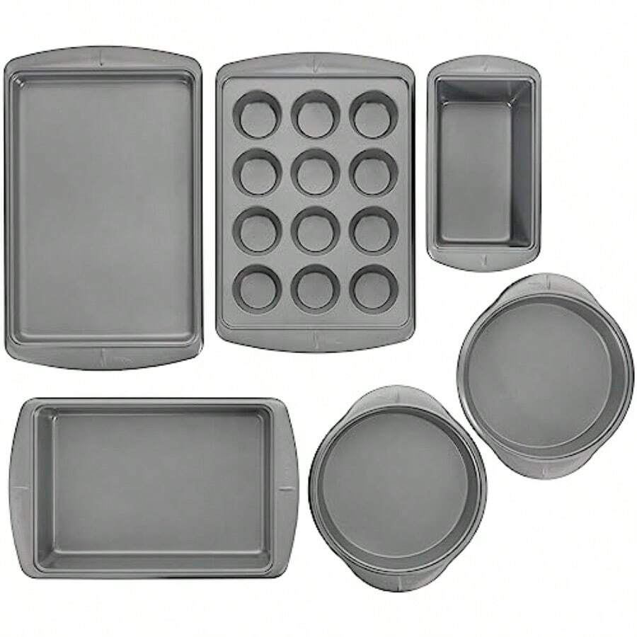 Wilton Ever Glide 6 Piece Nonstick Bakeware Set For Cakes Muffins Cookies Durable Even Heating Dishwasher  Nonstick Baking Pans And Sheets Black - 藍白色 - 查看 1