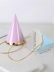 马卡龙造型生日纸帽，带箔边装饰，纸锥生日帽，适合性别揭晓派对、生日派对、迎婴派对及其他场合 - 彩色 - 查看 3