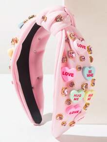 1pc Solid Color Valentine's Day Element Headband, Fashionable Luxurious Heart Letter Knotted Wide-Brim Headpiece, Suitable For Women To Wear At Parties And Galas ,Hair Band Hair Hoop Valentine's Day Accessories Gift Head Accessories - Pink - View 1