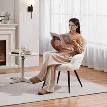 Boucle - Sillón Decorativo Moderno de Sherpa sillón de Sherpa sillón tapizado con Respaldo Alto y Patas mentales para Sala de Estar Maquillaje recámara Marfil - Multicolor - Ver 4