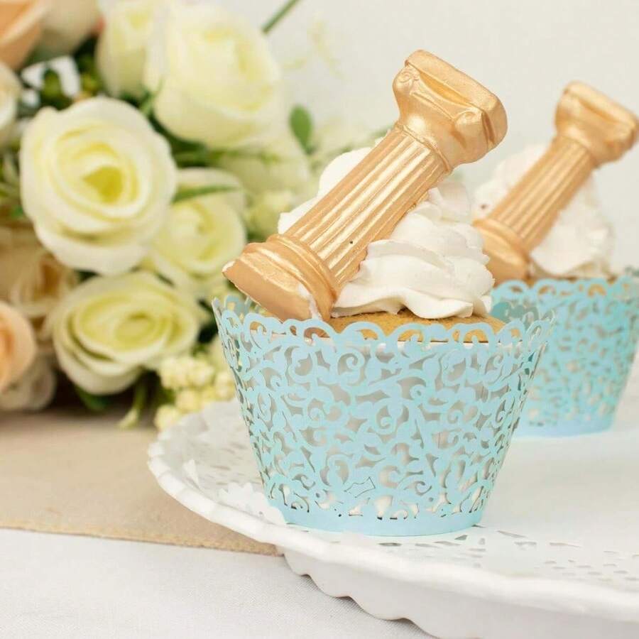 50 Pack 4" Mini Metallic Gold Butterfly Truffle Cup Dessert Liners Square Cupcake Tray Wrappers 225GSM Party Baking Supplies - 藍色 - 查看 1