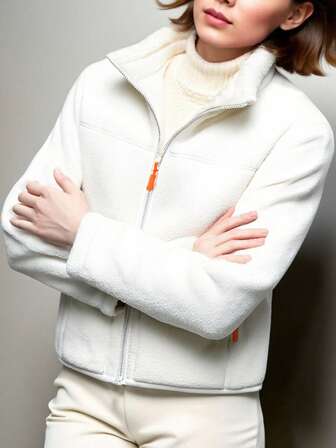 女士户外休闲双面抓绒外套，宽松长袖保暖外套，适合秋冬季节，温度范围5-20℃，抓绒材质，适合滑雪及其他运动