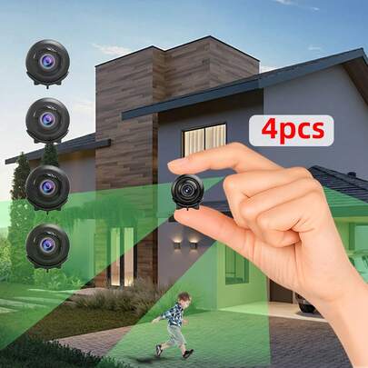 4PCS Wireless Mini Cameras Set, Smart HD Video Recorder For Whole Home Security, Night Vision & App Control, Portable Nanny Cam For Baby & Pet Monitor, Support 5GHz WiFi