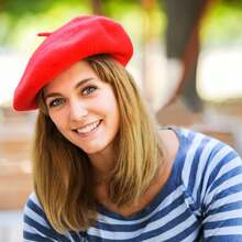 Beret, French Beanie, Outdoor, Winter, Fashion Lady Hat - Black, Camel, Big Red, Royal Blue, Navy Blue, Rose Red - View 3
