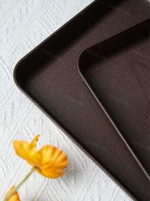 Stackable Reusable Plastic Trays, Available In Multiple Sizes And Colors, Durable, Suitable For Kitchen Use To Hold Food, Party Cold Cuts, Fruits, Cakes, Appetizers, Etc. - Walnut Wood Color - View 7