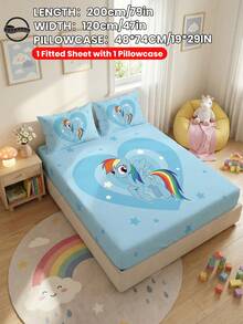 MY LITTLE PONY 2/3件套小马宝莉印花床上用品套装，亲肤床垫套，印花床垫保护罩，柔软透气，多种尺寸可选（单人/双人/大号/特大号），可机洗，卡通人物设计，温馨房间装饰，精美礼品，蓝色，通过OEKO-TEX认证 - 彩色 - 查看 18