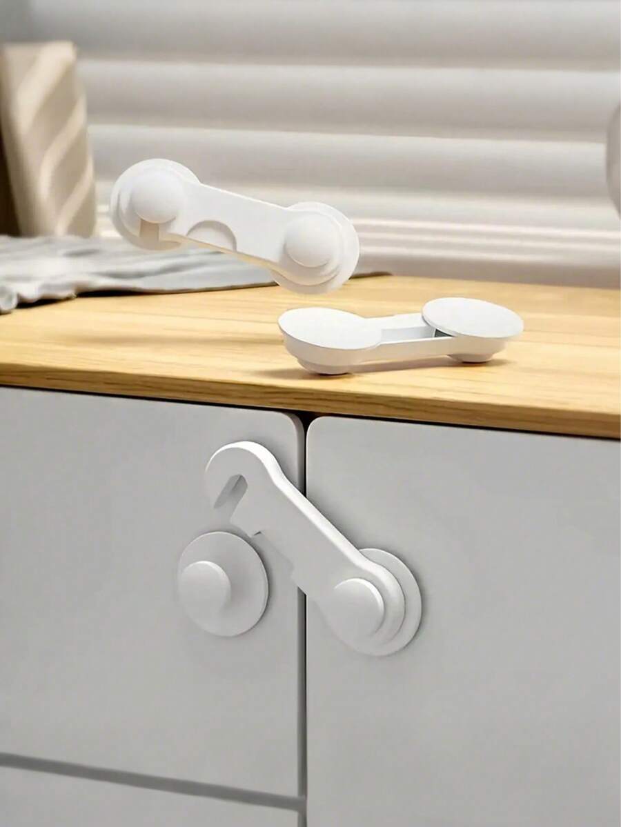 Heavy Duty White Safety Lock - No Tools Required, Adhesive Installation, Easy To Install, With Key And Combination Lock, Suitable For Refrigerator, Cabinets, Food Storage Room, Kitchen Appliances - Safety Door Lock And Cabinet Lock, Refrigerator Lock