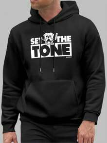 Shorsey Sudbury Blueberry Bulldog Hoodie, Soft And Comfortable Cotton Print, Versatile Everyday Wear, Graphic Print Men's T-Shirt - 黑色 - 查看 1