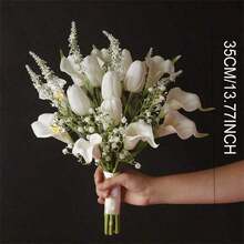 Wedding Bouquets Calla Holding Flowers Bridal Tossing Bouquet Bridesmaid Bouquets Wedding Floral Centerpieces For Boho Home Anniversary Decoration Arrangement,Wedding Photography Props Valentine's Day Accessories - White - View 5