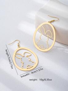 1 Pair Cute Hollow Golden Rabbit Earrings For Women, Suitable For Daily Wear, Versatile, Party, Easter, Rabbit Animal Earrings - Yellow Gold - View 2