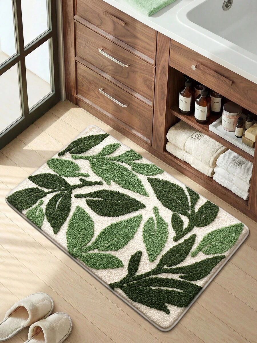 DAJIANG 1 件浴室地垫，蓬松卡通植物图案，适用于浴室、厨房、户外、室内、走廊、卧室、客厅、床边，可机洗，易于清洁，防滑底背，卧室和浴室必备，冬季装饰，情人节装饰，装饰地毯，浴室配件，房间装饰套装