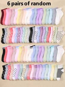 20 Pairs Of Random Children's Socks, Striped, Heart-Shaped, Dotted, Solid Color, Printed, Suitable For Daily Life/Dressing, Girls, Breathable, Comfortable, Soft, (1-16 Years Old) Autumn And Winter