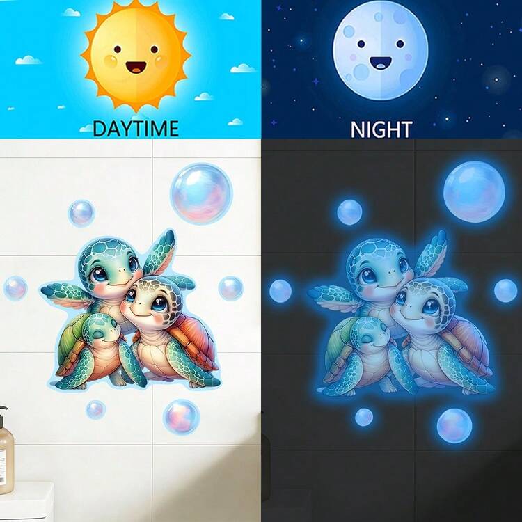 3 Children's Fun Ocean Themed Self-Adhesive Luminous Wall Stickers, Blue Light Turtle+Bubble Pattern, Night Time Luminous Design, Suitable For Bedroom/Bathroom/Living Room Wall Decoration, All Season Universal Home Decoration Stickers - Multicolor - View 10
