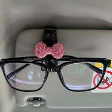 1pc Rhinestone Bow Car Sun Visor Glasses Clip - A - View 3