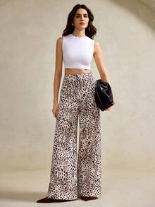 Quần ống rộng họa tiết da báo thanh lịch dành cho nữ của Aliao, phù hợp cho Ngày Valentine, mùa thu, tiệc trắng, phong cách quý tộc cổ điển, phong cách cung đình, phong cách trang nhã, các dịp công sở thường ngày. - Nhiều màu - Xem 3