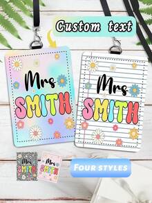 Anpassad personlig lärar-ID-kortshållare i äkta läder, lärarpresent, lärardagspresent, present till skolstarten, anpassad ID-kortshållare med skolmaterialtema, skolmaterialpresent till lärare, tryckt mönster, julklapp - Multifärgad - Visa 2