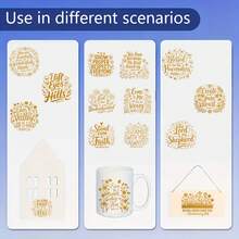 4张金色穆斯林书法伊斯兰语录贴纸，UV DTF转印贴纸，适用于玻璃，包含经文、Ian Wth You Always、伊斯兰野花语录、赞美诗句贴纸 - 自粘DIY工艺品套装，适用于杯子、玻璃、陶瓷、家具 - 一次性塑料语录贴纸，适合家居装饰、工艺品制作 - 彩色 - 查看 4