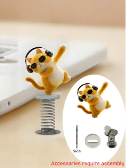 1 pieza Gato bailando de acrílico con auriculares, accesorio para el salpicadero del automóvil - Figura de primavera 2D linda, ideal para la decoración del interior del vehículo y regalos para fiestas festivas