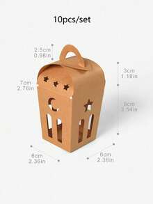 10pcs Ramadan Gift Box,Brown Kraft Paper Hollowed Out Star And Moon Pattern Gift Packaging Box For Ramadan Decoration - Multicolor - View 7