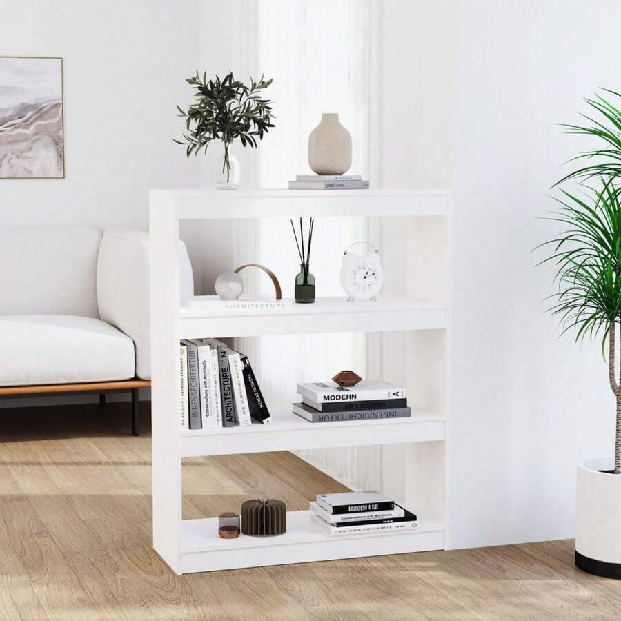 Larryhot Estantería/divisor de espacios madera pino blanco 80x30x103,5cm, Fácil de montar, elegante y hermoso, y conveniente para almacenar artículos, es una opción ideal para el almacenamiento y la decoración del hogar.