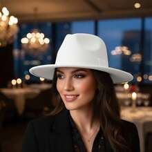 Women Men Top Hat, Vintage Elegant Soft Wide Brim Hat Jazz Hats For Casual Party - 白色 - 查看 1