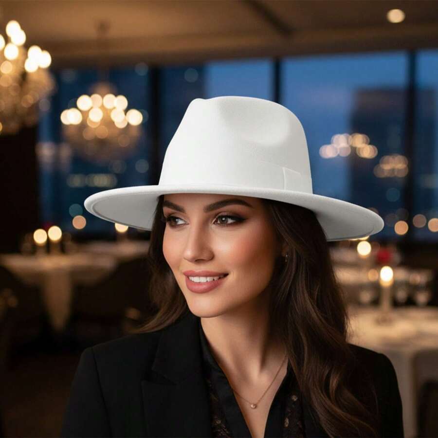 Women Men Top Hat, Vintage Elegant Soft Wide Brim Hat Jazz Hats For Casual Party - 白色 - 查看 1