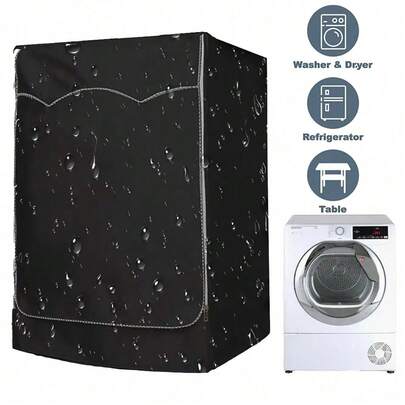 1pc Waterproof Washing Machine Cover, Fabric Appliance Protector With Zipper, Rectangular, 420D Silver-Coated Oxford Cloth Material, Balcony & Outdoor Dryer Protective Cover