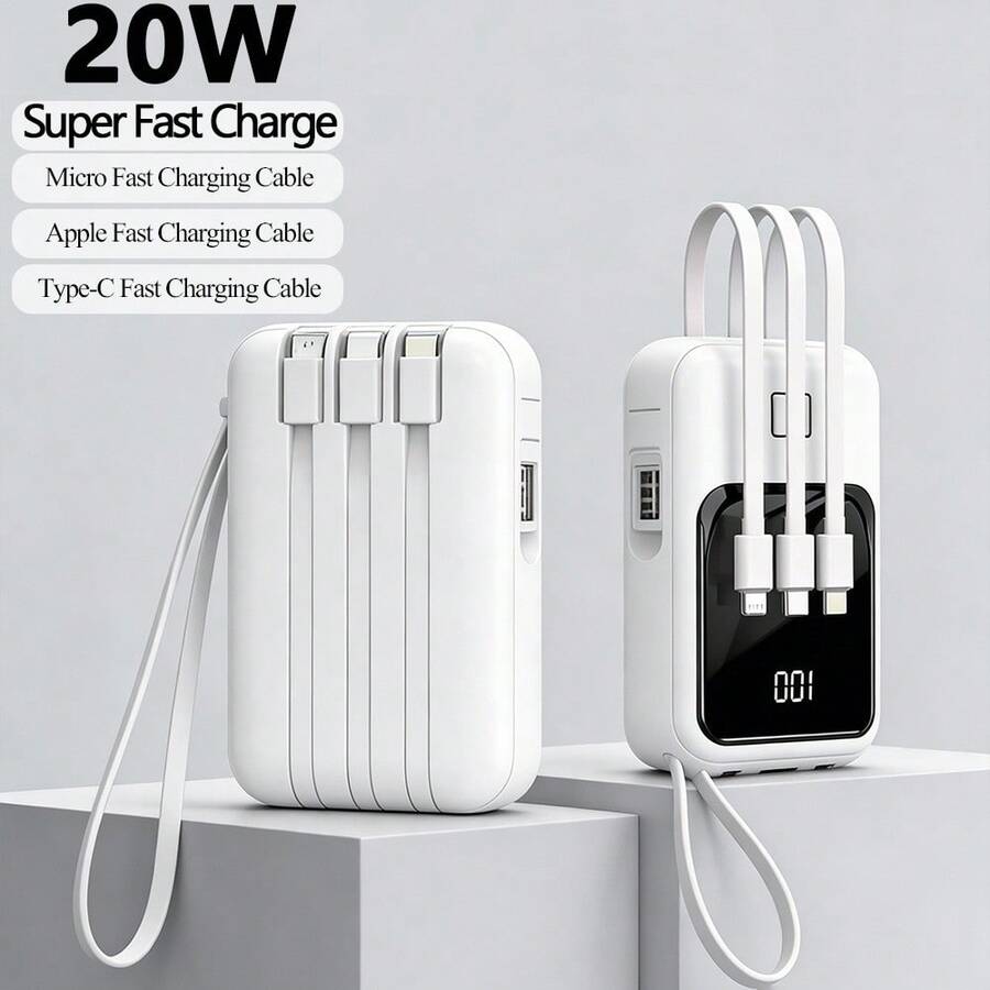 白色移动电源，小巧便携，支持PD20W快充，内置手电筒，电池容量10000mAh，兼容/安卓手机，适合夏季假期户外旅行/露营以及应急备用电源，生日礼物、能量展示、情人节礼物，送给家人朋友都非常合适。 - 白色 - 查看 1