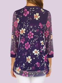 CheersLife Đầm nữ cổ chữ V tay lỡ 3/4 dáng casual với lớp lưới thắt eo, thích hợp cho kỳ nghỉ xuân. - Màu Lilac Tím - Xem 3